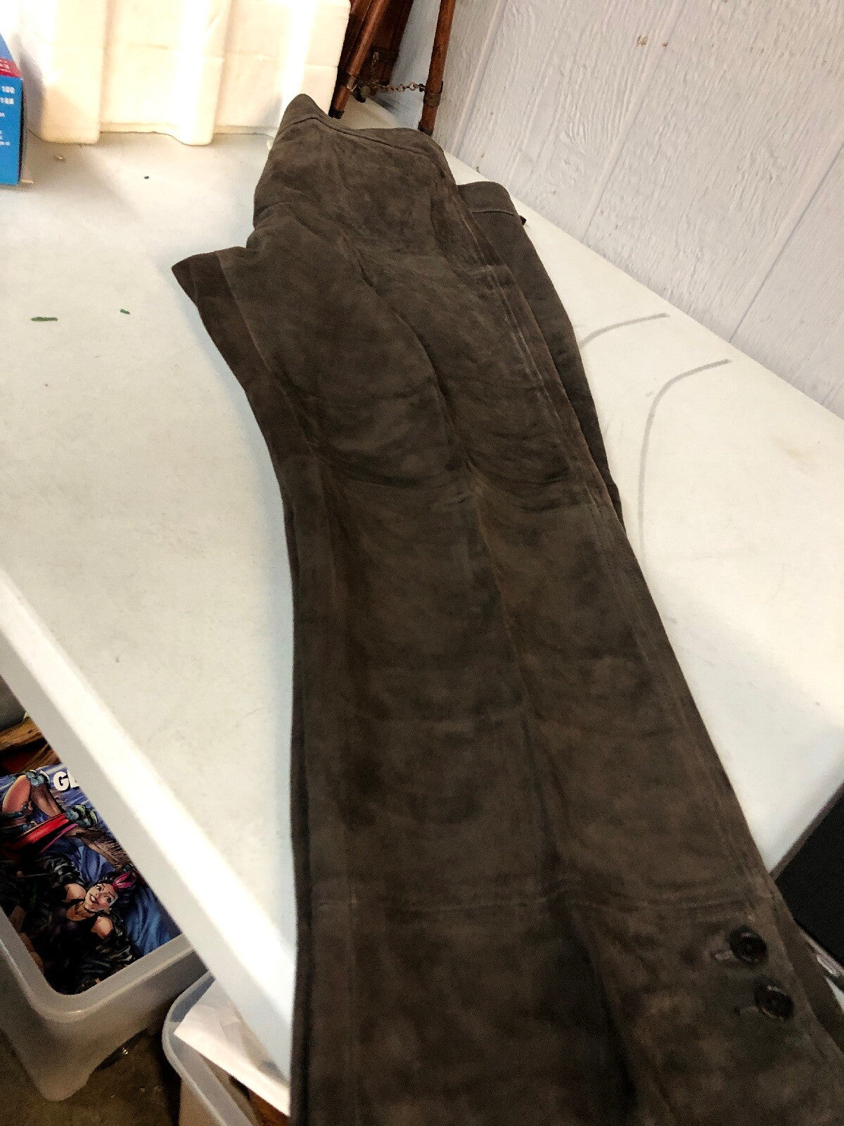 Facconable Goat Skin Leather Brown Suede Cropped Pants Size 12 Made In France2