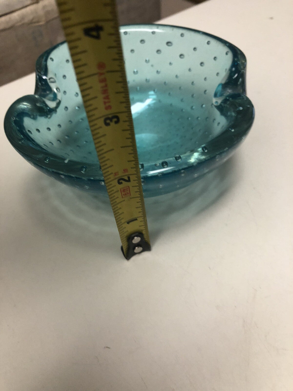 Vintage Art Glass Bubbles Glass Bowl Blue Green 4.5”x4”5