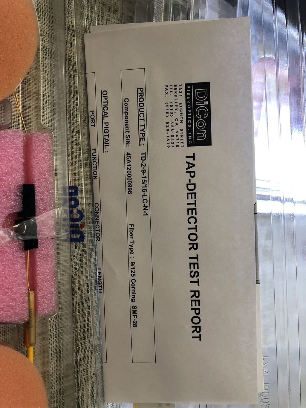 DICON Fiber Optic TD-2-9-15/16-LC-N-1 With Test Report1