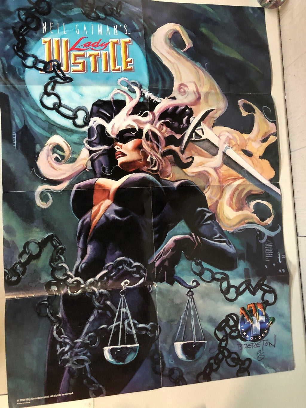 NEIL GAIMAN'S LADY JUSTICE COMIC SHOP PROMO POSTER 1995 ART BY DAN BRERETON0
