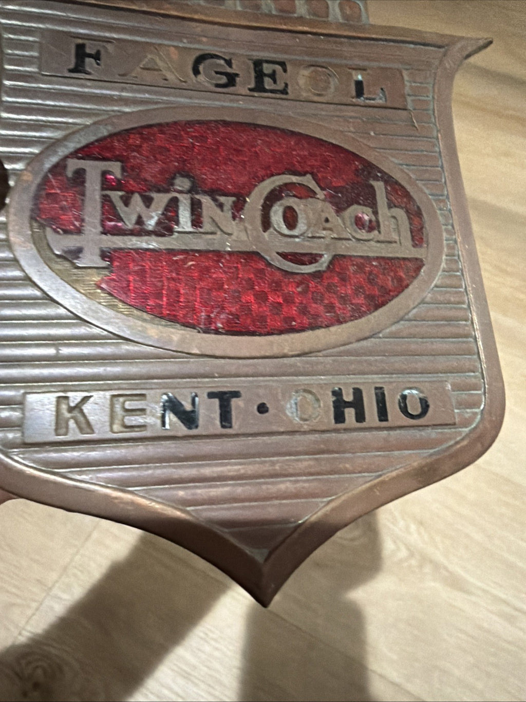 1950s Vintage Fageol Twin Coach Canada Bus Badge Enamel Plate Bronze Copper Sign2