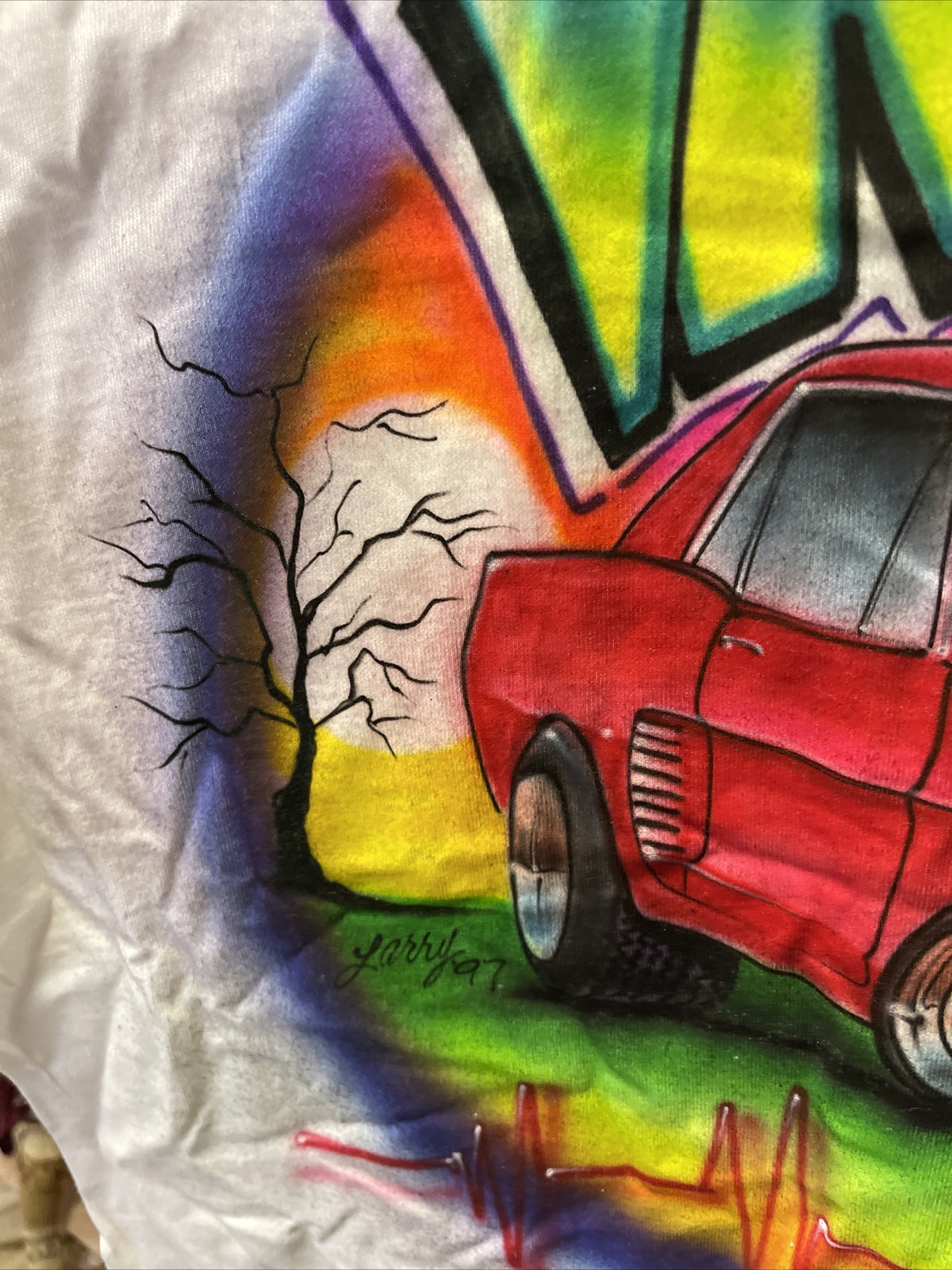 Vintage 90s Insane Stangs Ford Mustang Short sleeve Airbrushed XL Tshirt Signed4