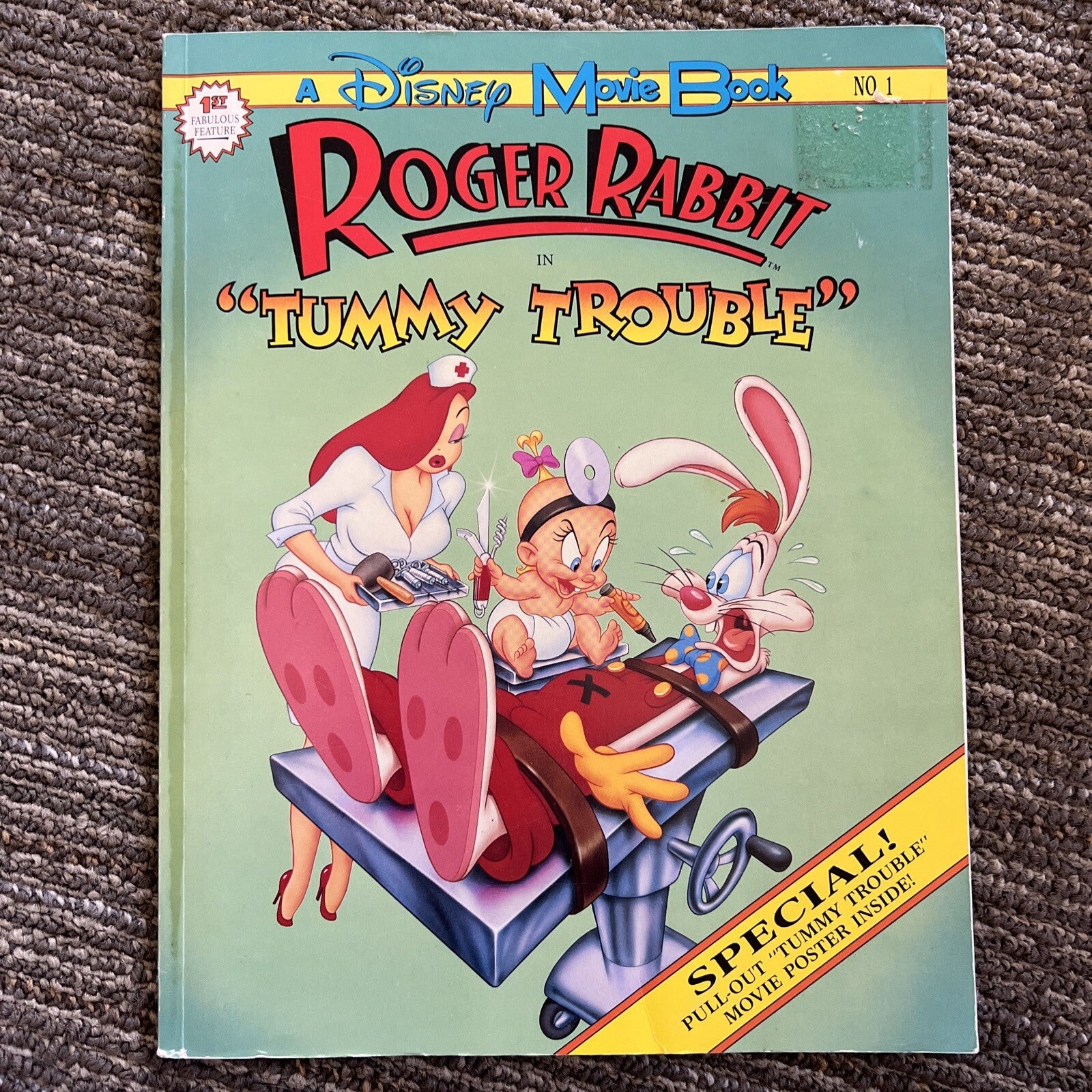 Vintage Roger Rabbit Tummy Trouble With Poster Inside! Disney Book0