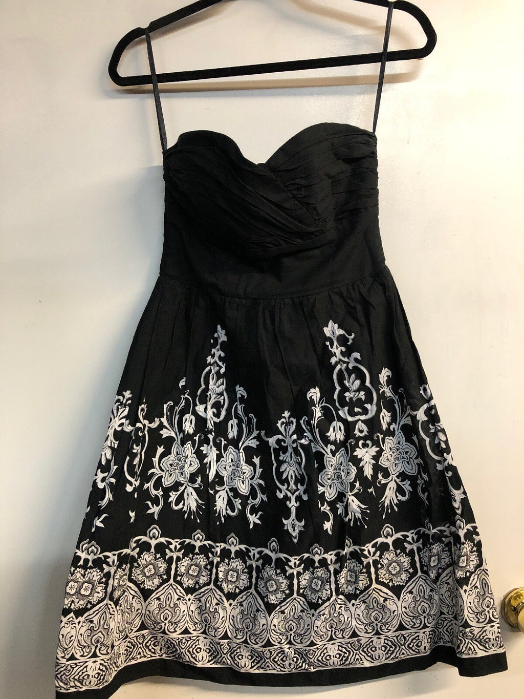 White House Black Market Womens Small 0 Dress Strapless A Line Floral Cotton0