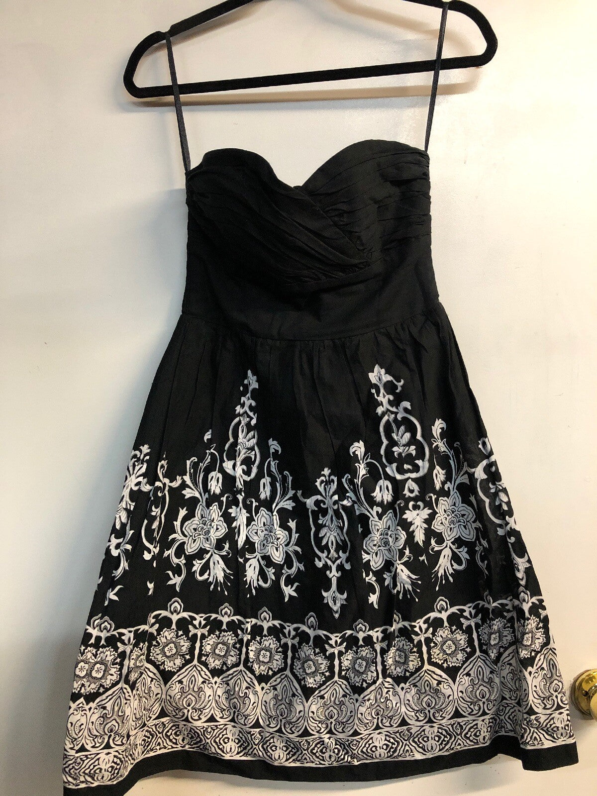 White House Black Market Womens Small 0 Dress Strapless A Line Floral Cotton0