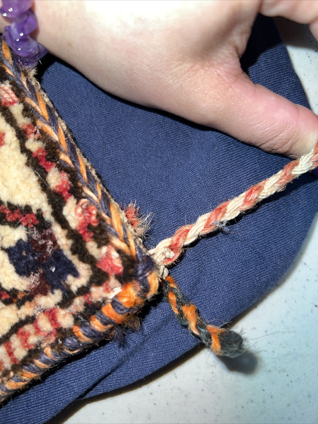 Vintage Hand Made Purse Boho Coachella Hispanic Rug bag Yarn See Description7