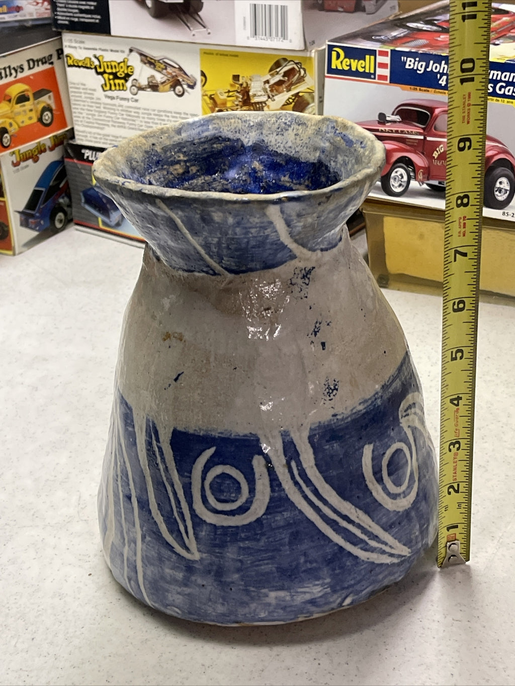 Vintage Laura Ferlavto stoneware Vase Pot pottery cobalt Earthenware Signed9