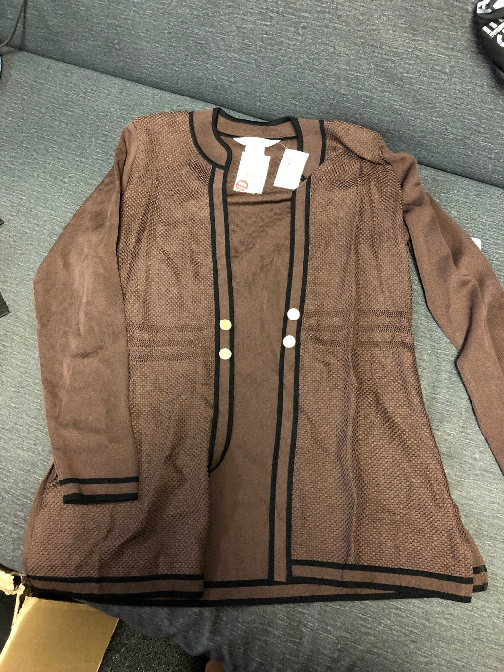 Exclusively Misook Brown Black Print Long Sweater Cardigan Size XS0