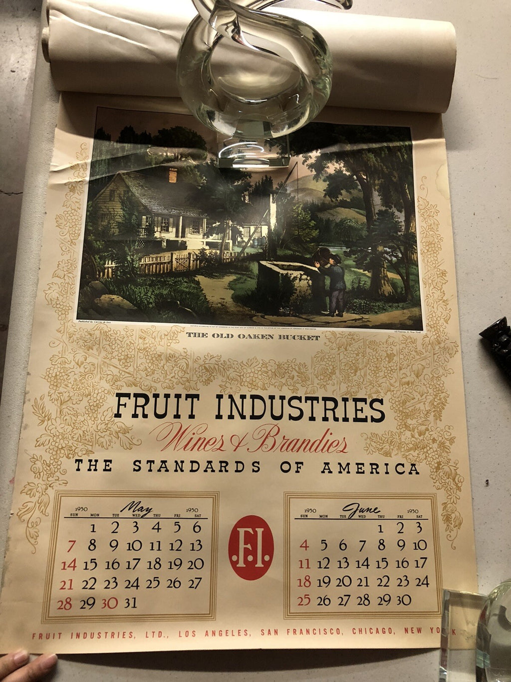 1950 Vintage Antique Calendar Advertising Fruit Industries Wine and Brandies3