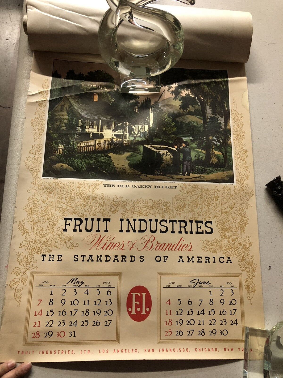 1950 Vintage Antique Calendar Advertising Fruit Industries Wine and Brandies3