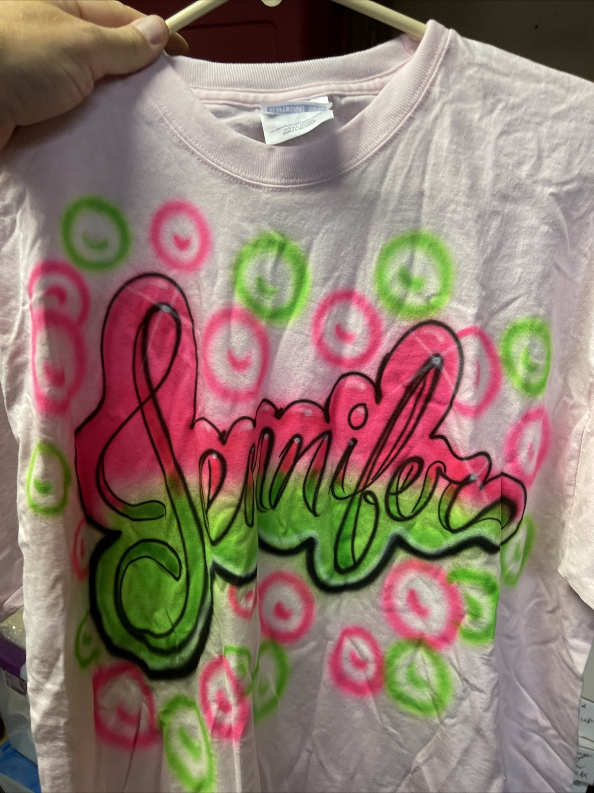 Vintage 90s Jennifer Short sleeve Airbrushed L Tshirt Light Pink5
