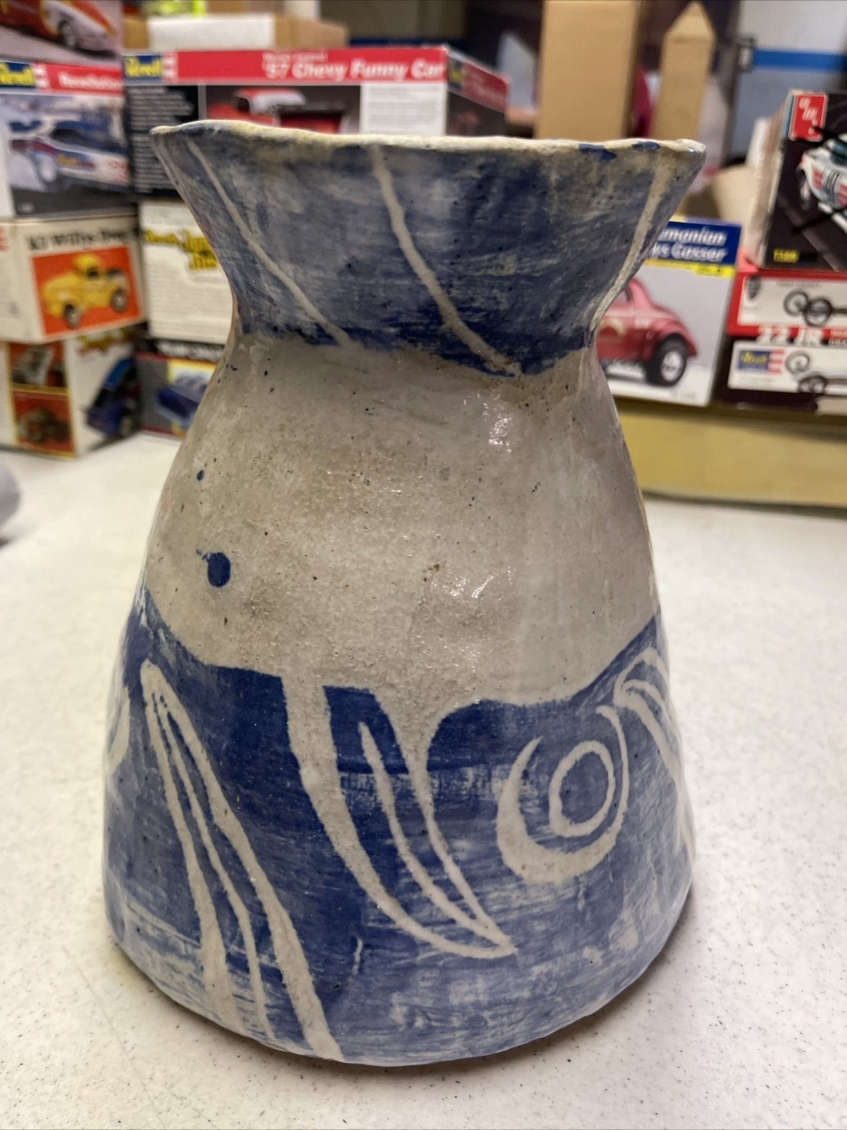 Vintage Laura Ferlavto stoneware Vase Pot pottery cobalt Earthenware Signed0