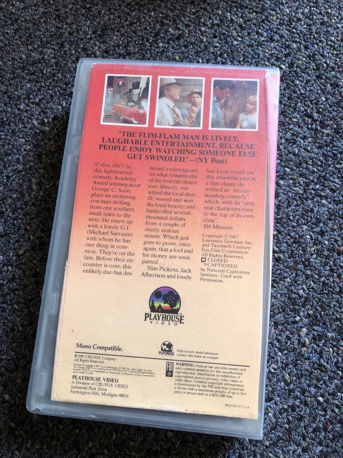 The Flim-Flam Man (VHS) Playhouse Video George C. Scott Comedy2