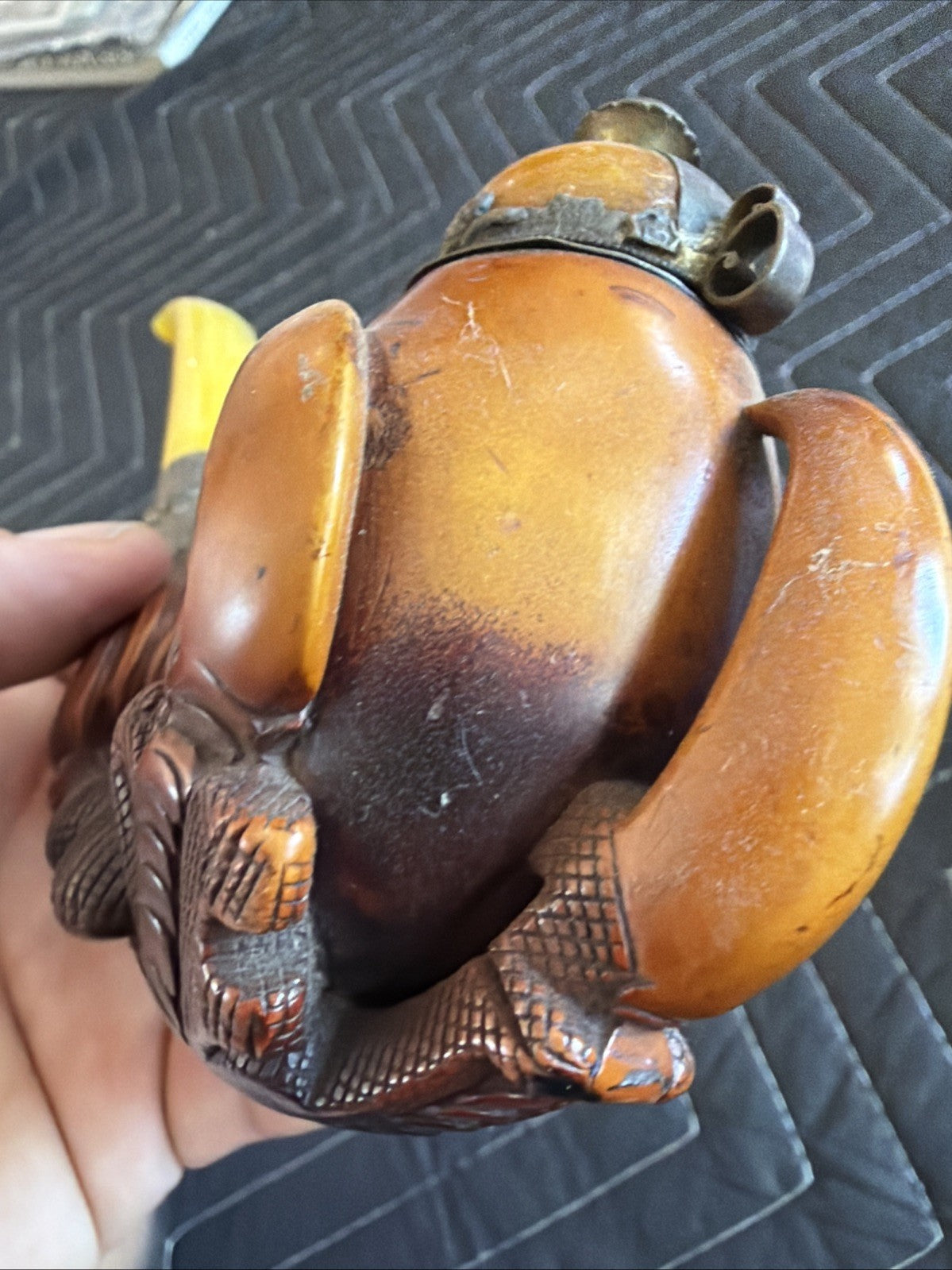 LARGE Antique 1800's carved dragon claw meerschaum pipe Egg Yolk Amber Sterling2