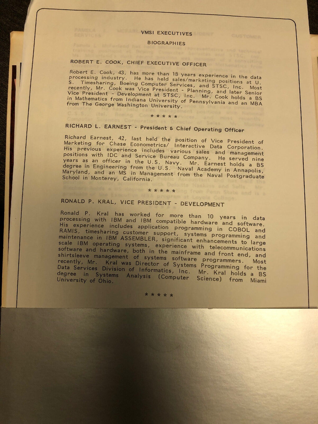VMSI EXECUTIVE BIOGRAPHIES BROCHURES NEWS VM Software Inc.1