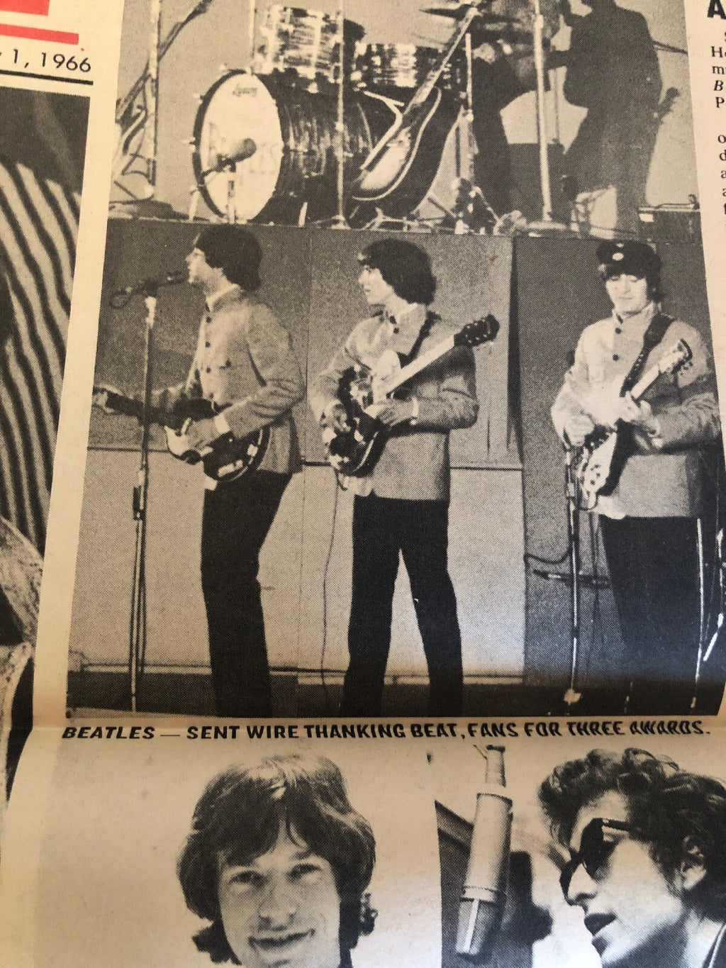 ULTRA RARE 1966 BEATLES Dylan KYA Radio NEWSPAPER San Francisco 1st POP Awards2