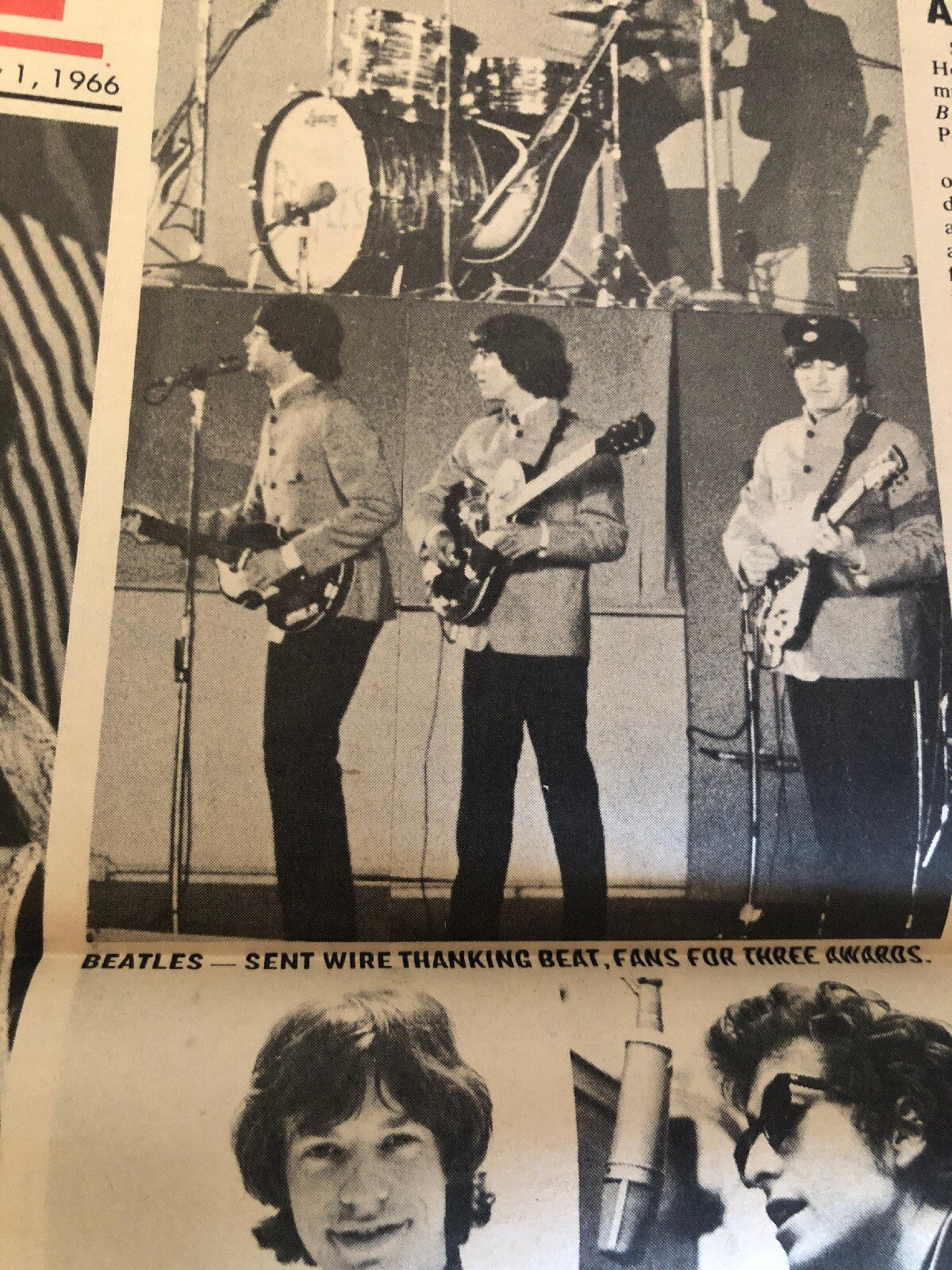 ULTRA RARE 1966 BEATLES Dylan KYA Radio NEWSPAPER San Francisco 1st POP Awards2