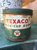 VINTAGE TEXACO MOTOR CUP GREASE METAL ONE POUND Quart TIN GREEN T Can0