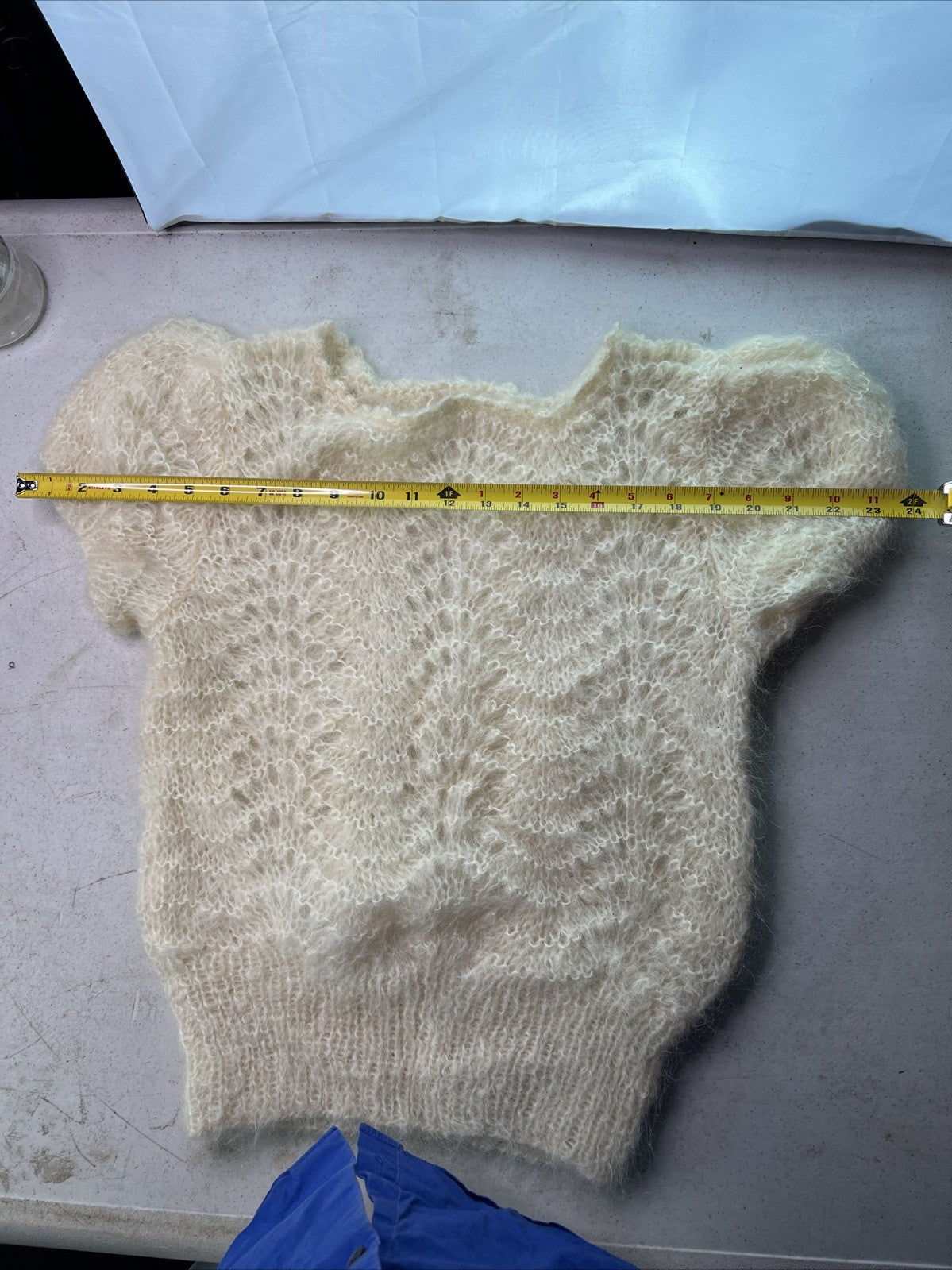 Vintage Crocheted  Sweater By Sally Car With Faux Fur Trim Made In England3