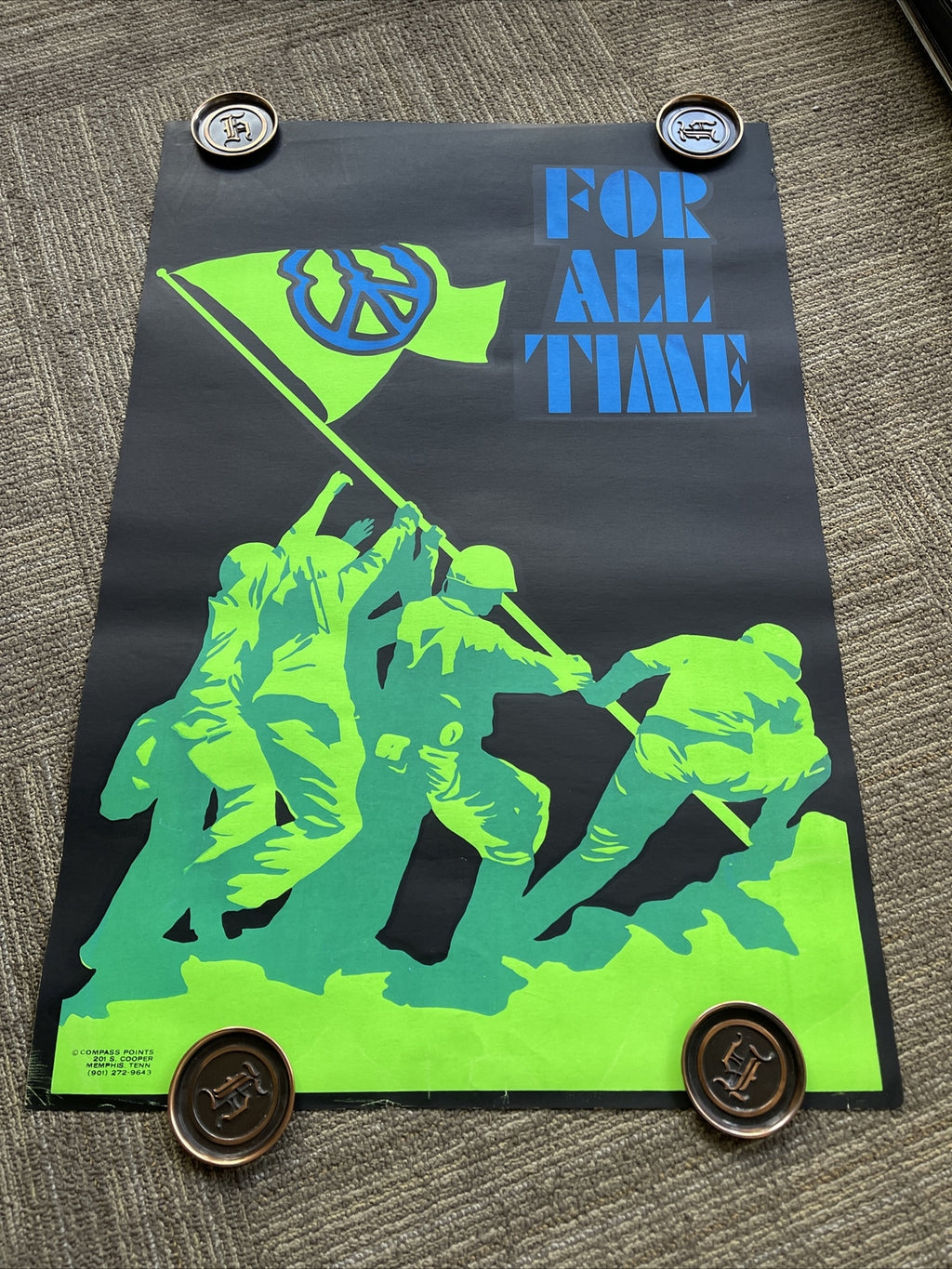 1970s Original Peace Love Freedom Sex Hippie Headshop Blacklight Poster 22x33”8
