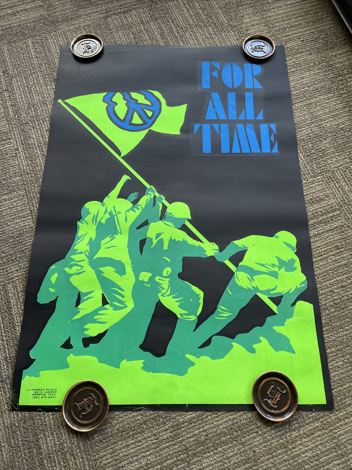 1970s Original Peace Love Freedom Sex Hippie Headshop Blacklight Poster 22x33”8