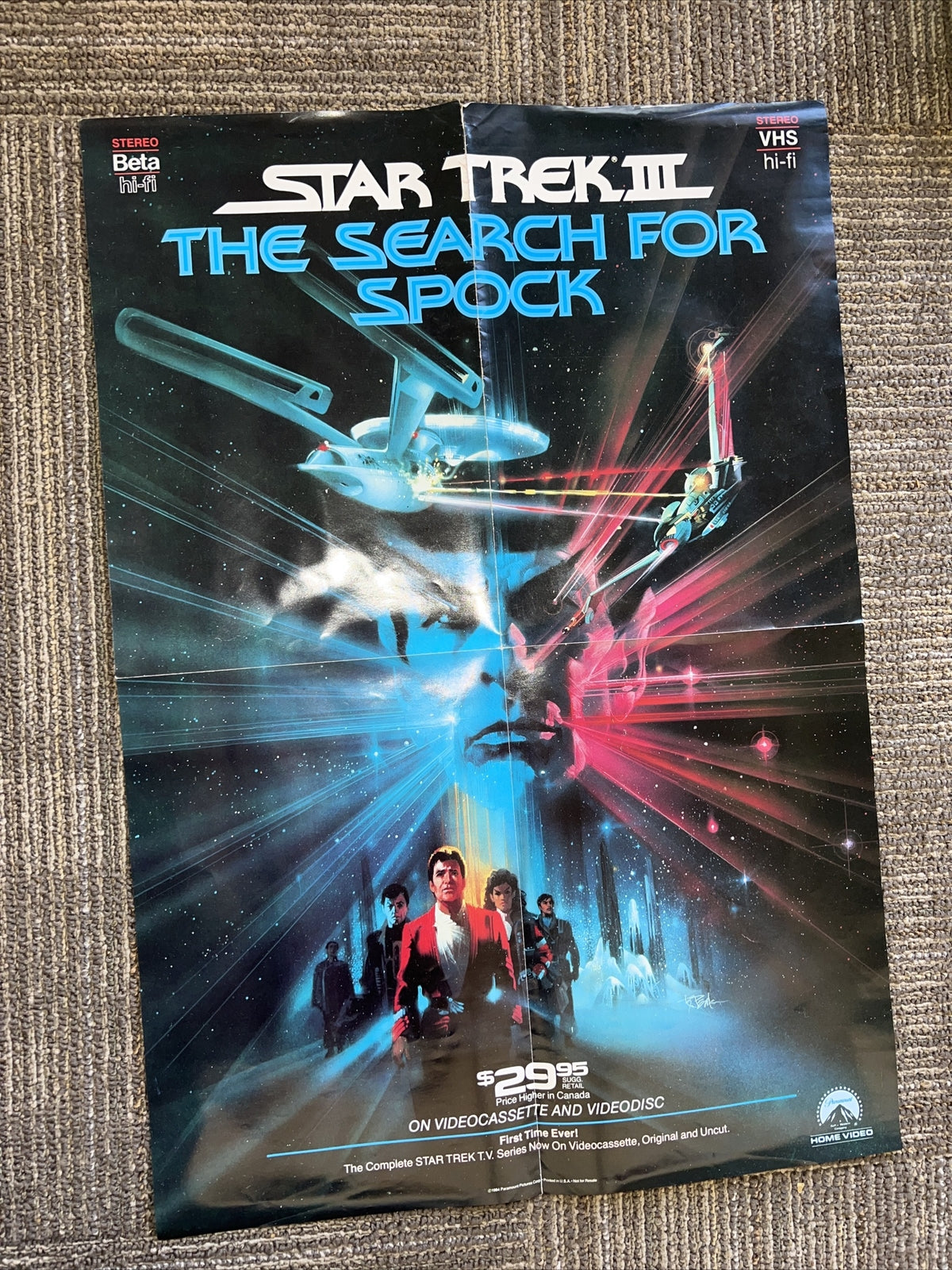 VINTAGE STAR TREK III : THE SEARCH FOR SPOCK VHS POSTER 1984 RARE!1
