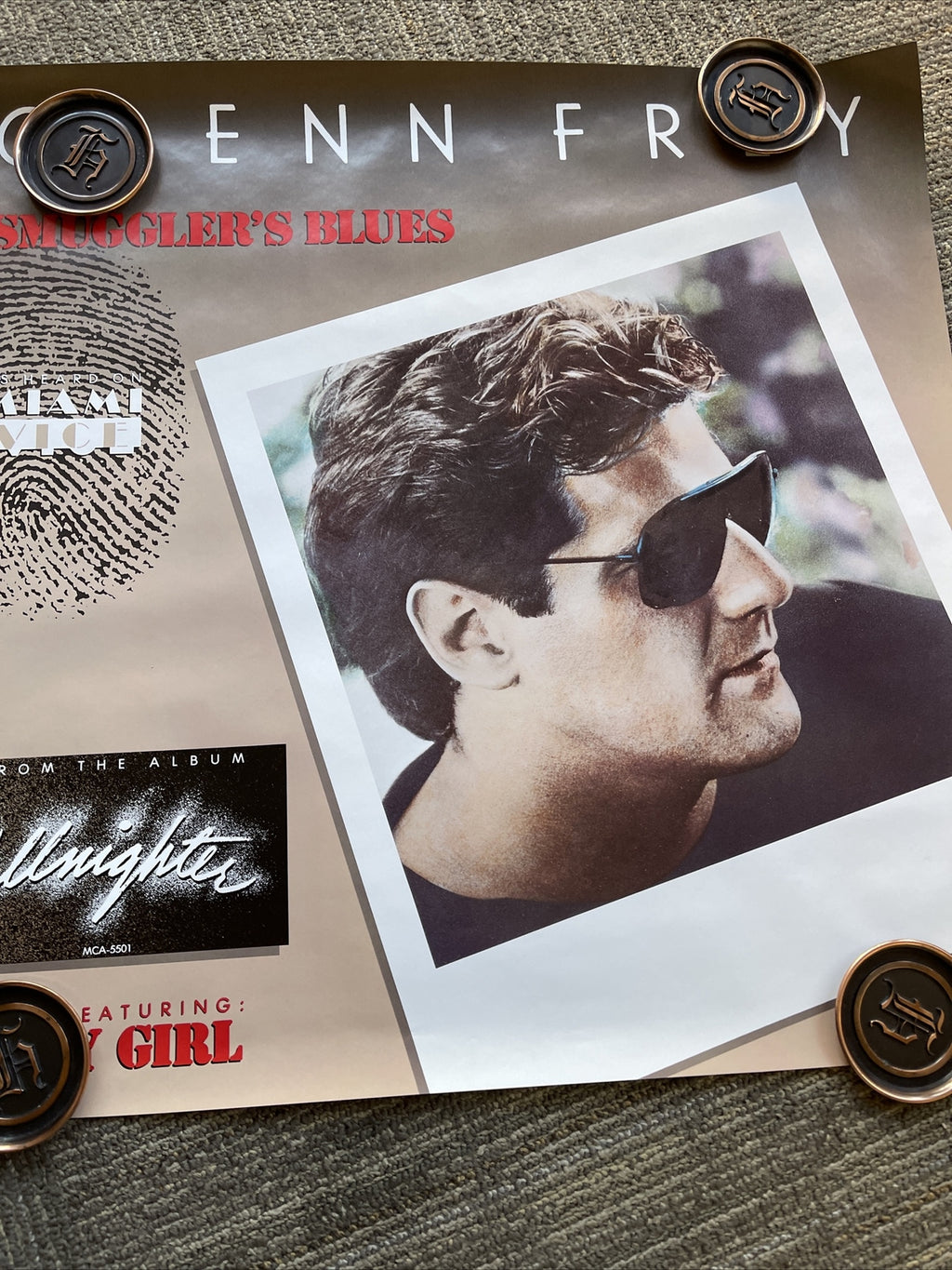 #165 1984 GLENN FREY All Nighter Record Store Promo Poster Miami Vice 23”7