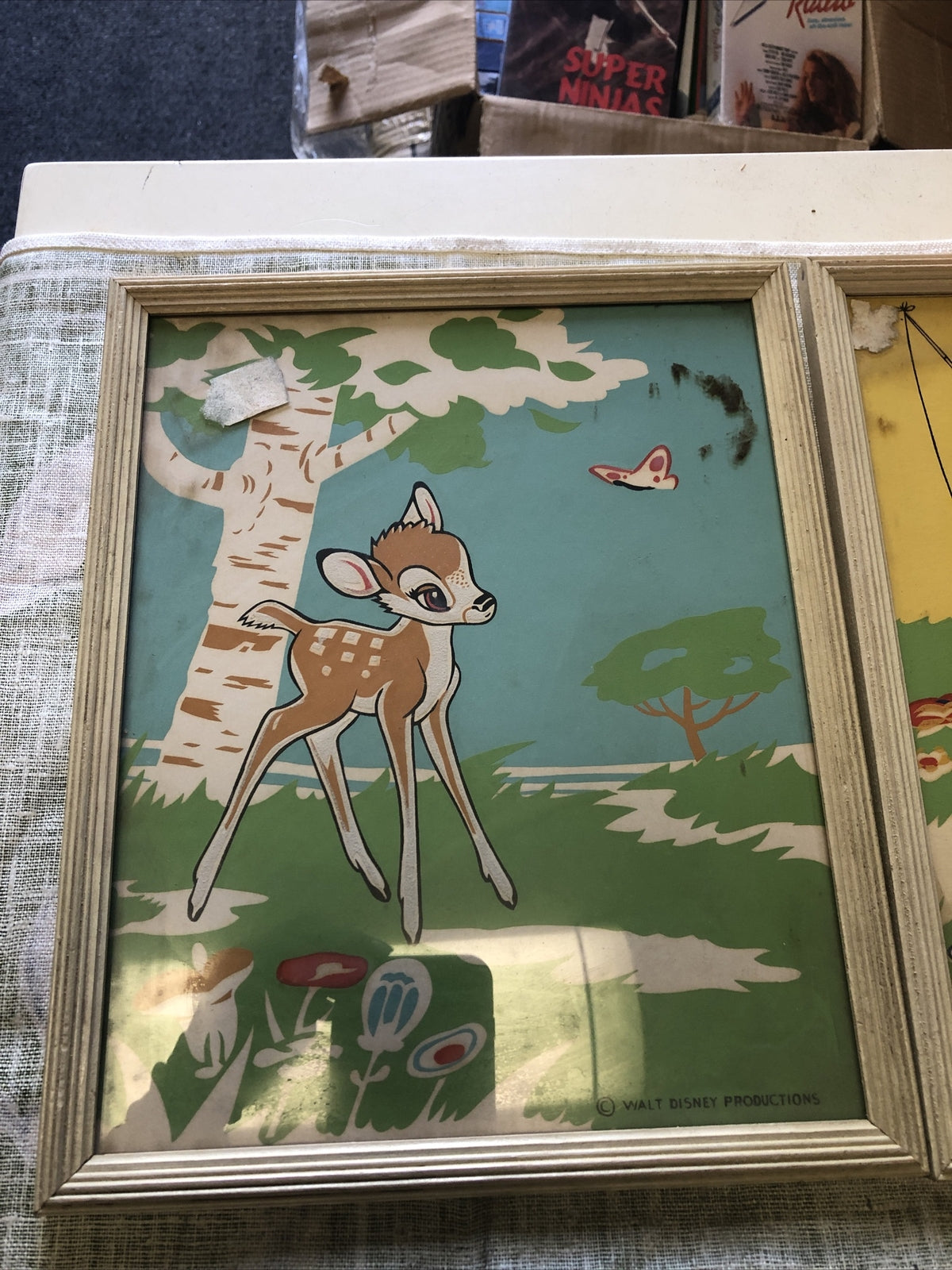 Lot Of 3 Vintage Walt Disney Framed Pictures Bambi Mickey Mouse Donald Duck1