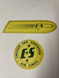 2 Chicago & Southern Airline 1940s ORIGINAL Luggage Baggage Tag Label Sticker0