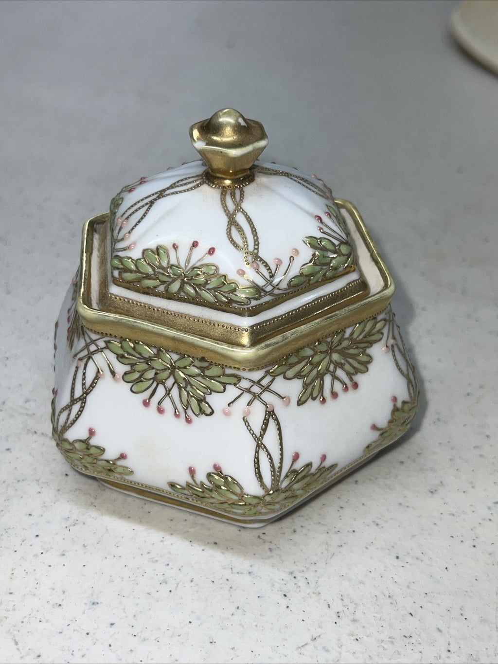 Hand Painted Antique P Nippon Floral  Sugar Candy Bowl Porcelain Bisque ?0