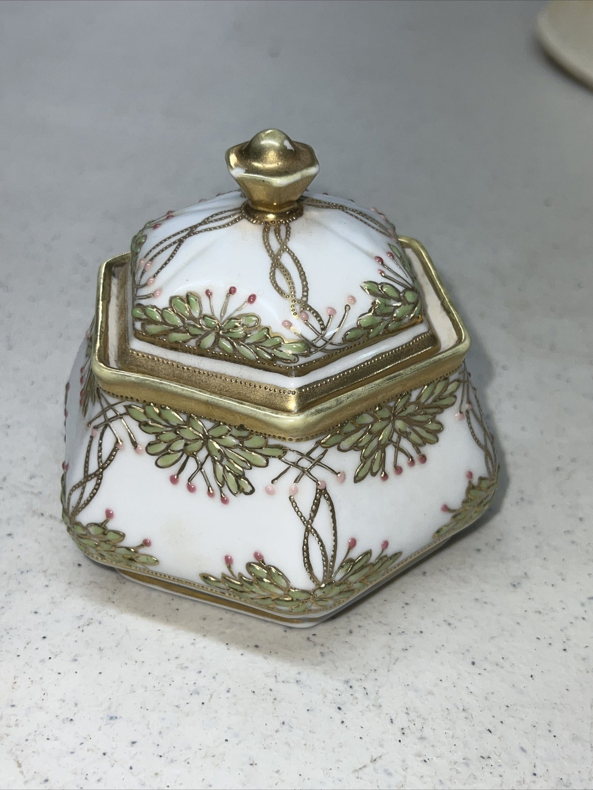Hand Painted Antique P Nippon Floral  Sugar Candy Bowl Porcelain Bisque ?0