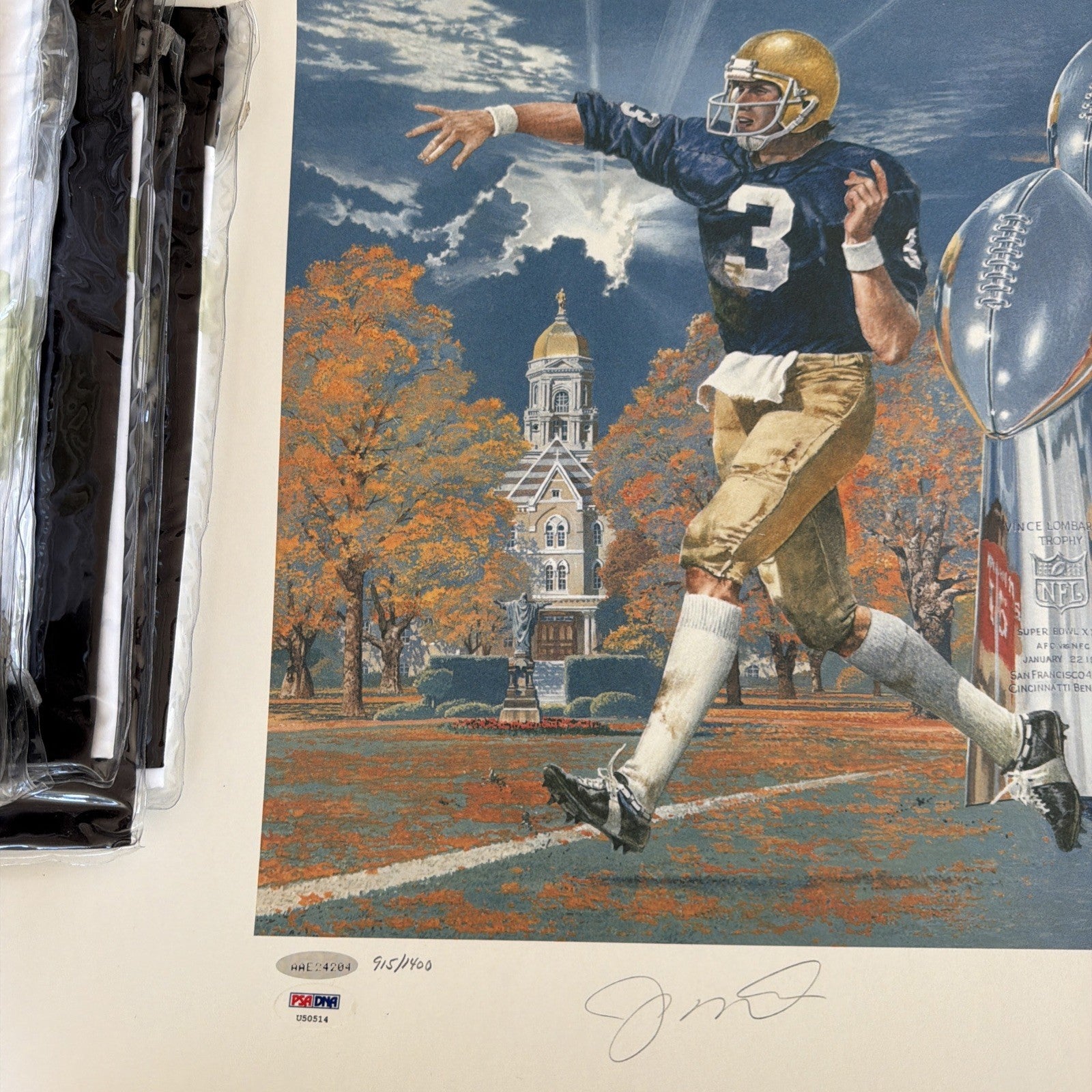 Joe Montana Signed Notre dame Chiefs 49ers 39x17 PSA/DNA AUTO1