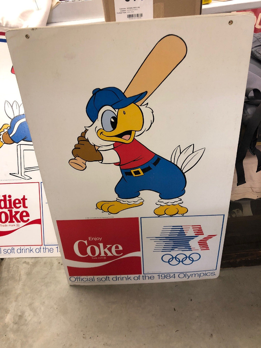 1981 COCA COLA CARDBOARD SIGN  22” X 34” Olympic Los Angeles USA Double Sided0
