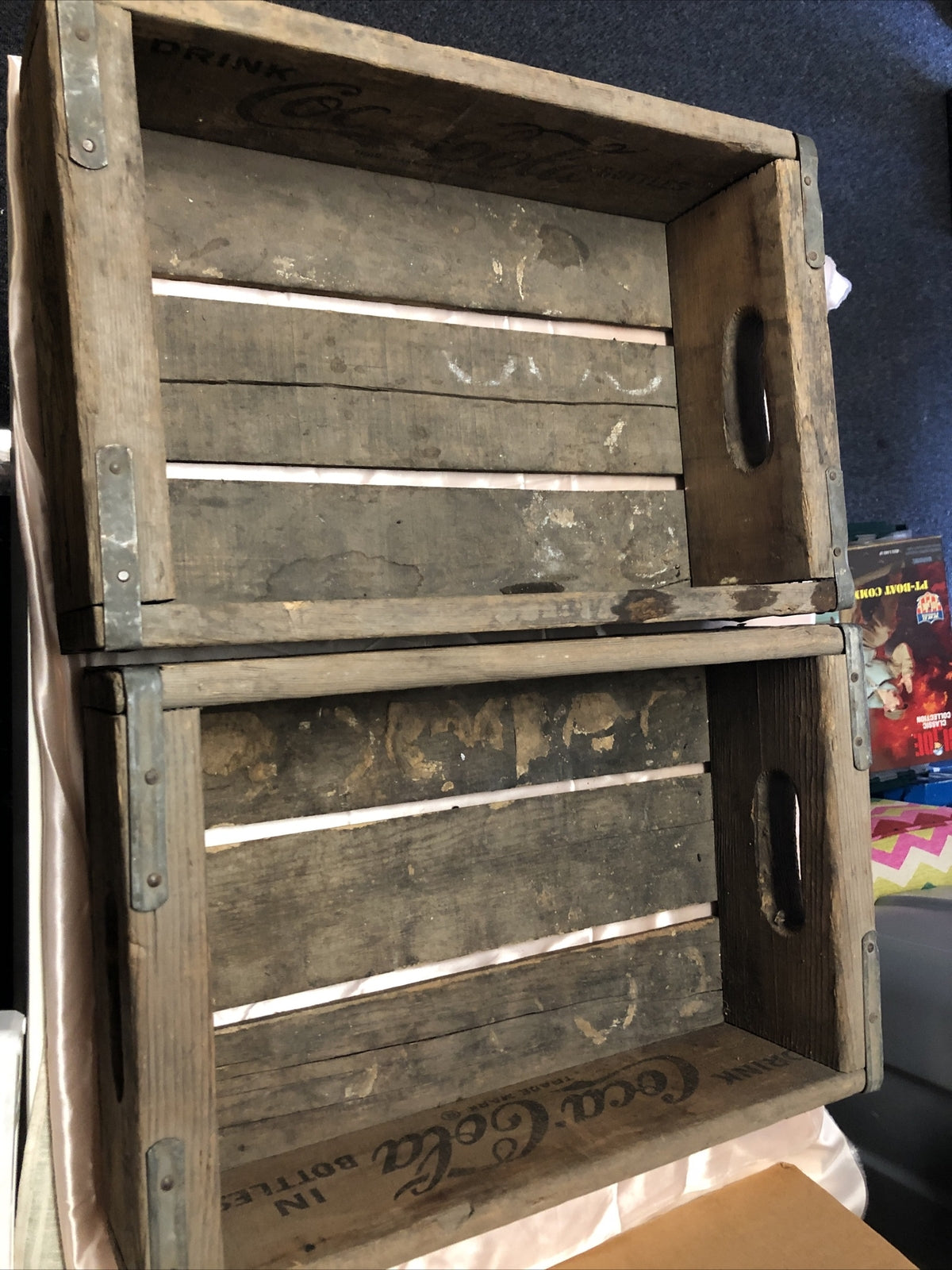 Vintage Lot Of 2 Los Angeles CA Drink Coca Cola Wooden Bottle Crate Box 18x12x56