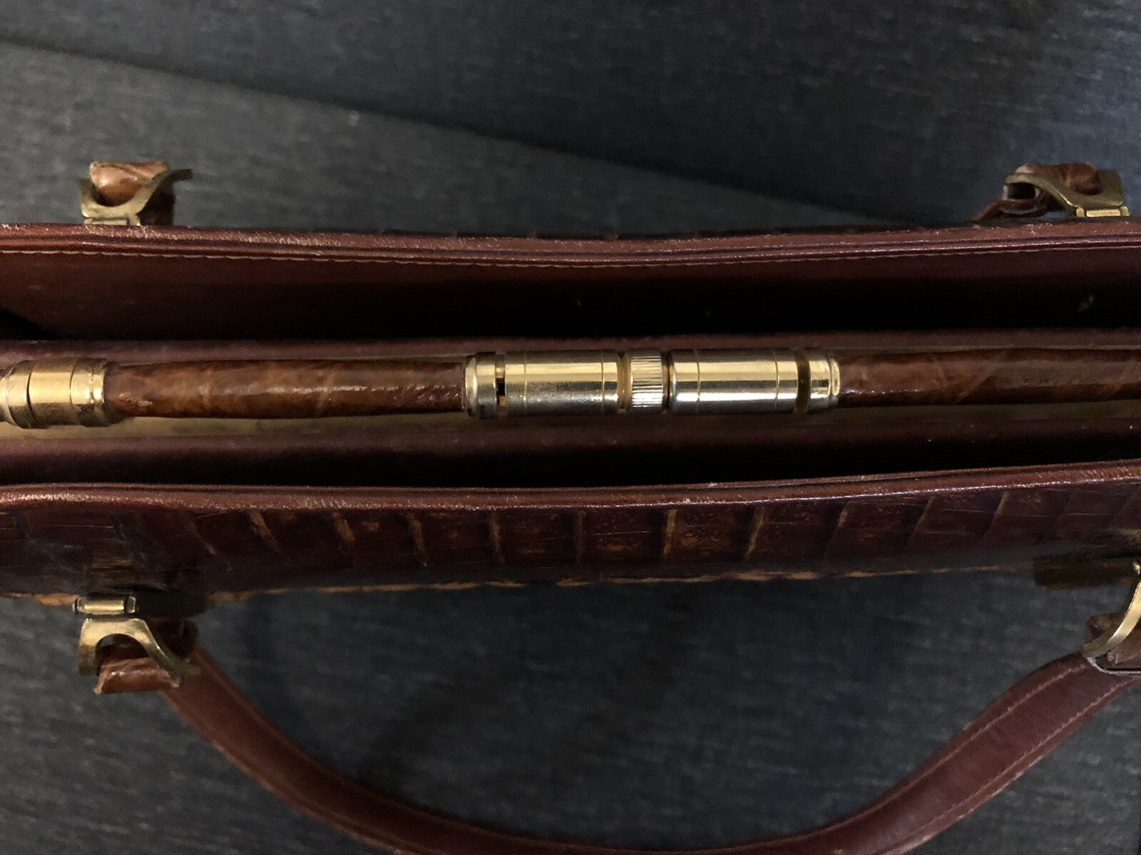 Unique Vintage Crocodile Handbag Purse Antique5
