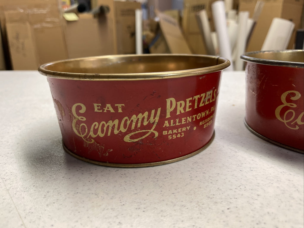 Vintage Advertising Tin Economy Pretzel Bowl Lot Of 3 1940s Allentown PA  7” Dia8