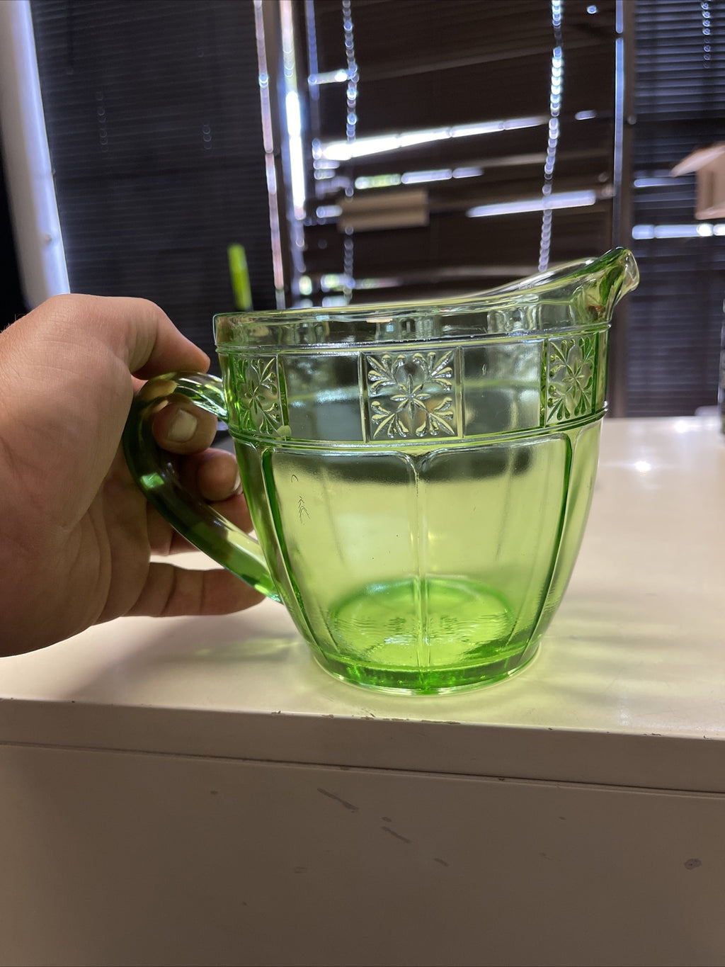 5” Vintage Emerald Green Glass Water Pitcher Very Unique4