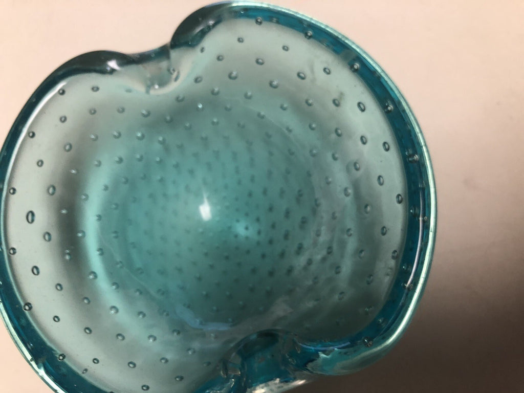 Vintage Art Glass Bubbles Glass Bowl Blue Green 4.5”x4”2