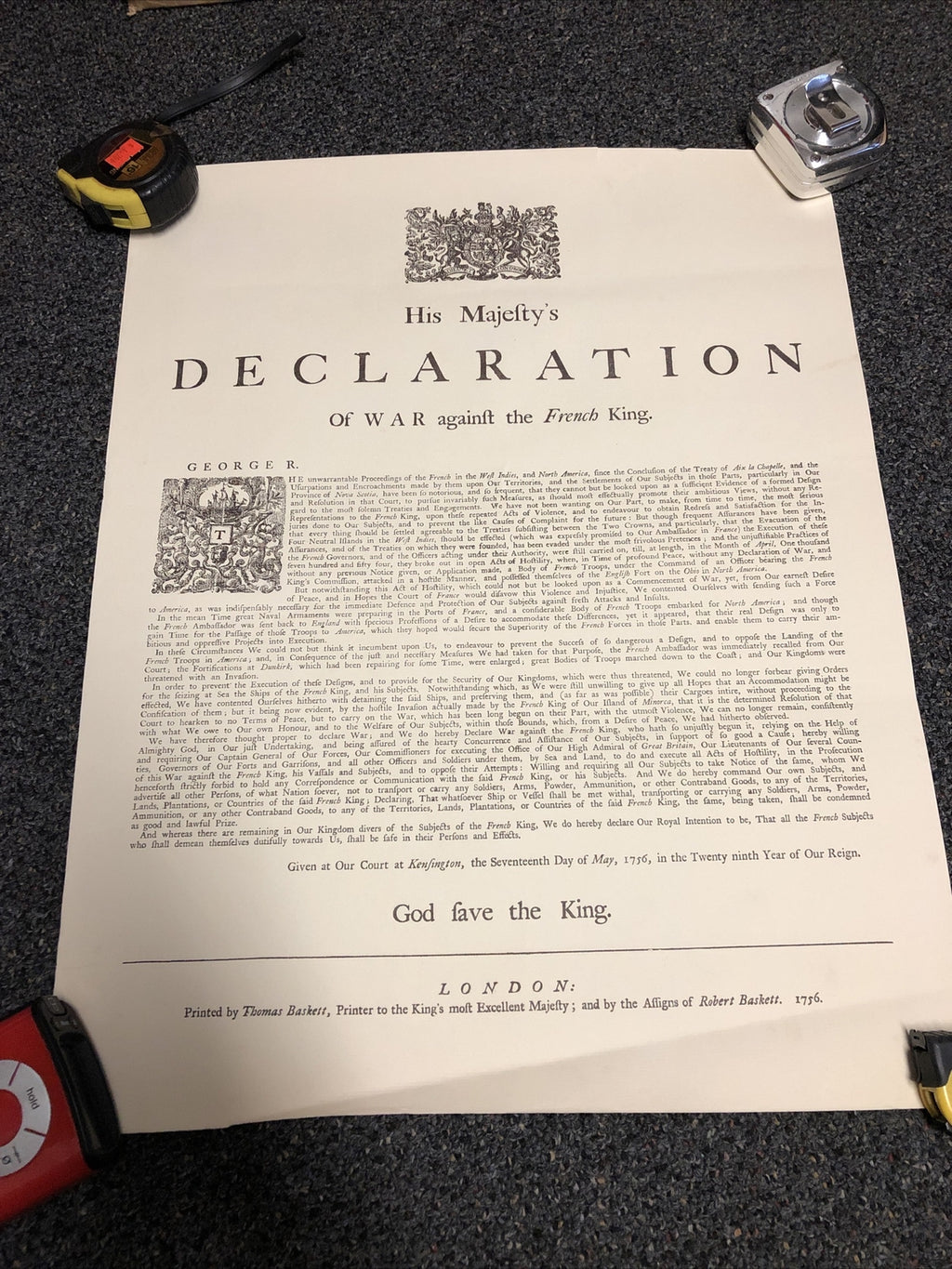 Declaration of War Against The French King Reproduced 21”x16.50