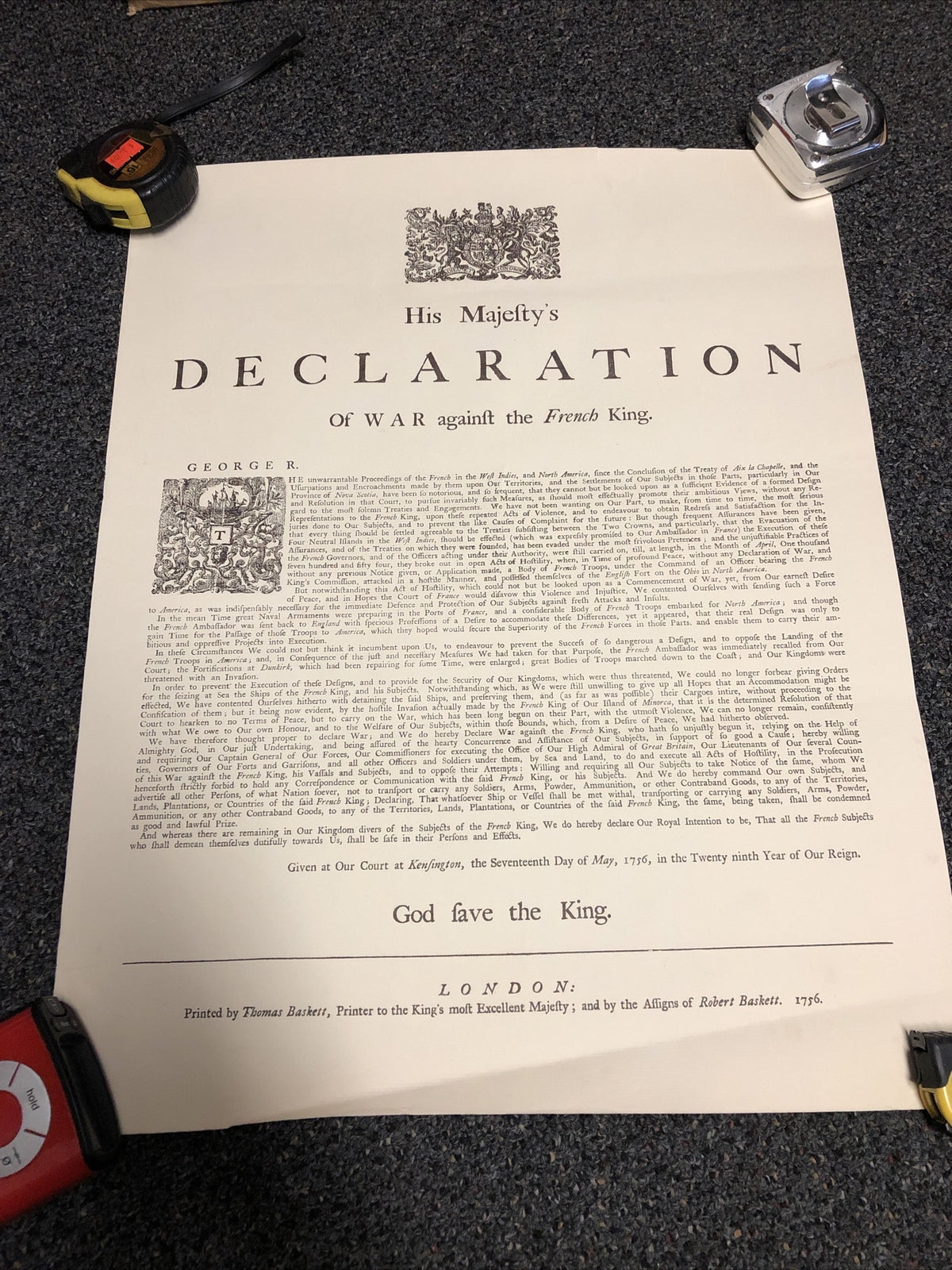 Declaration of War Against The French King Reproduced 21”x16.50
