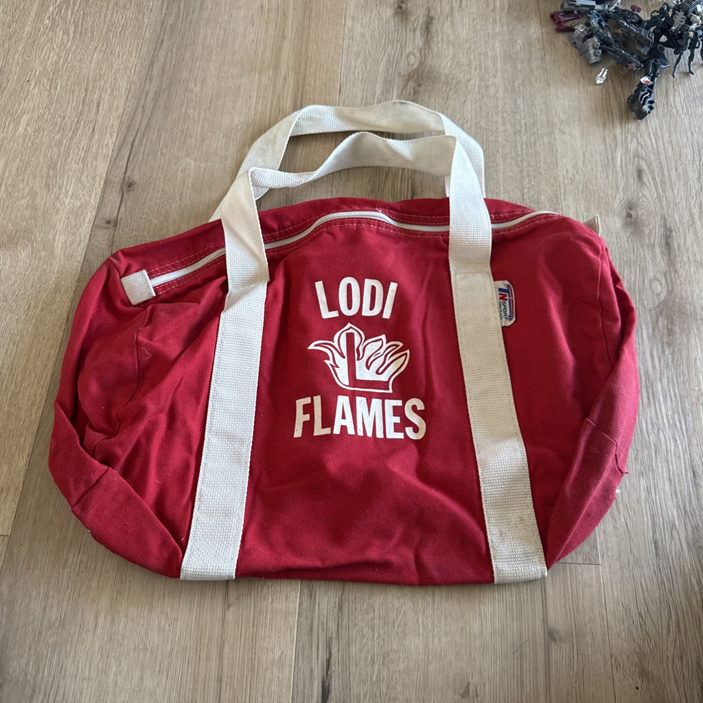 Vintage Lodi Flames Duffle Bag Red Canvas Gym Bag Lodi High School CA Retro0