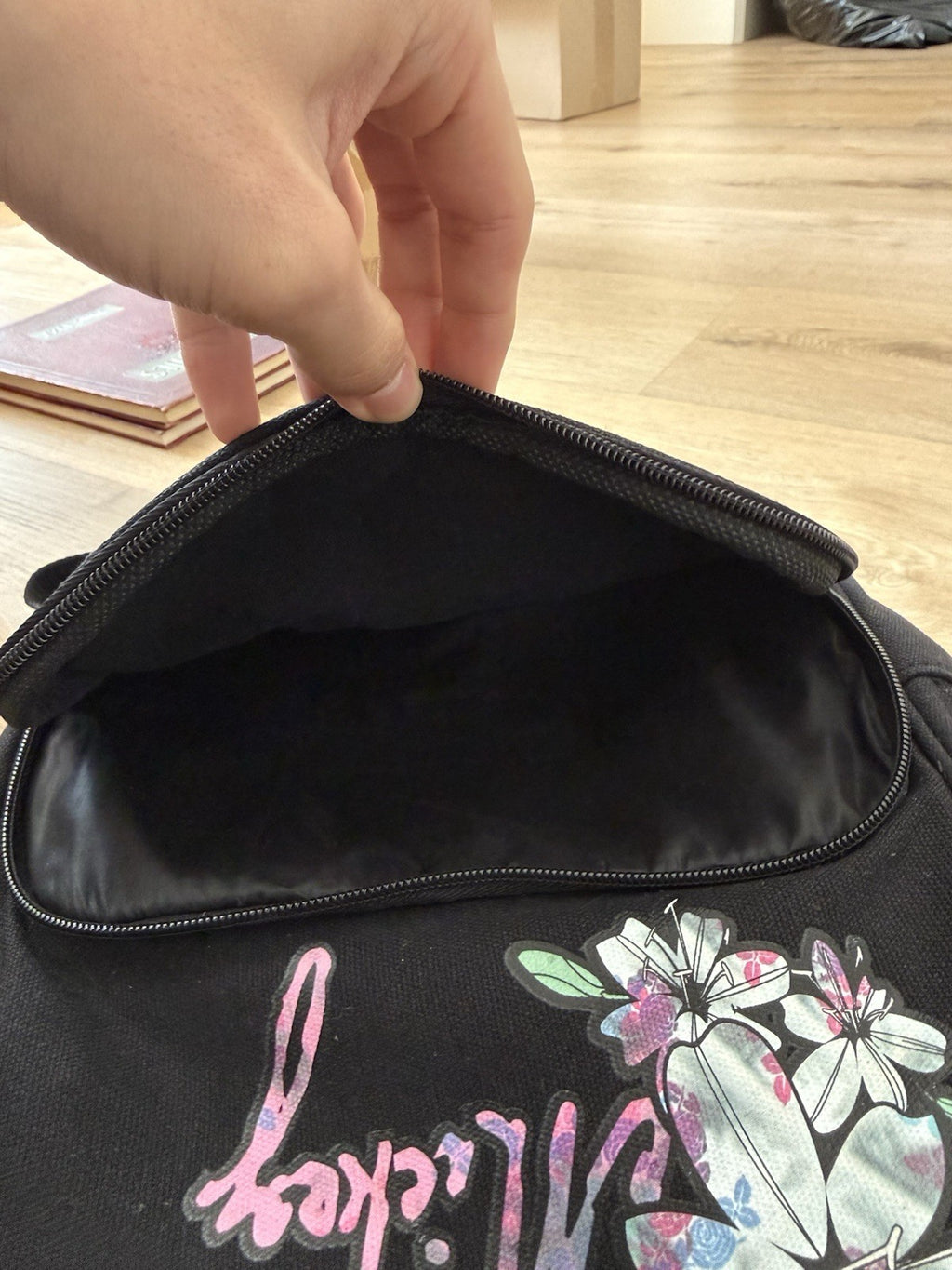 Walt Disney Mickey Mouse Black Lilies Glitter Mini Backpack Travel Bag3