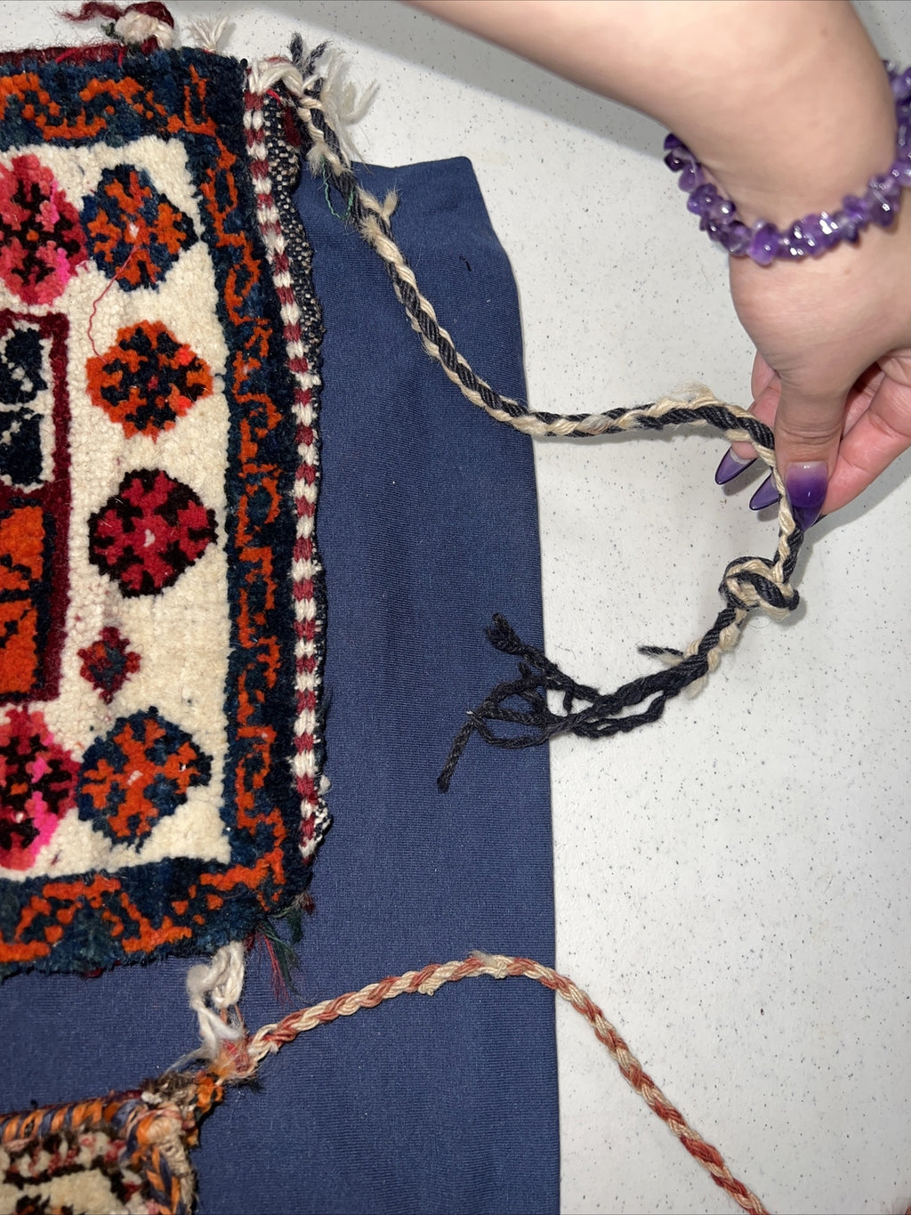 Vintage Hand Made Purse Boho Coachella Hispanic Rug bag Yarn See Description5