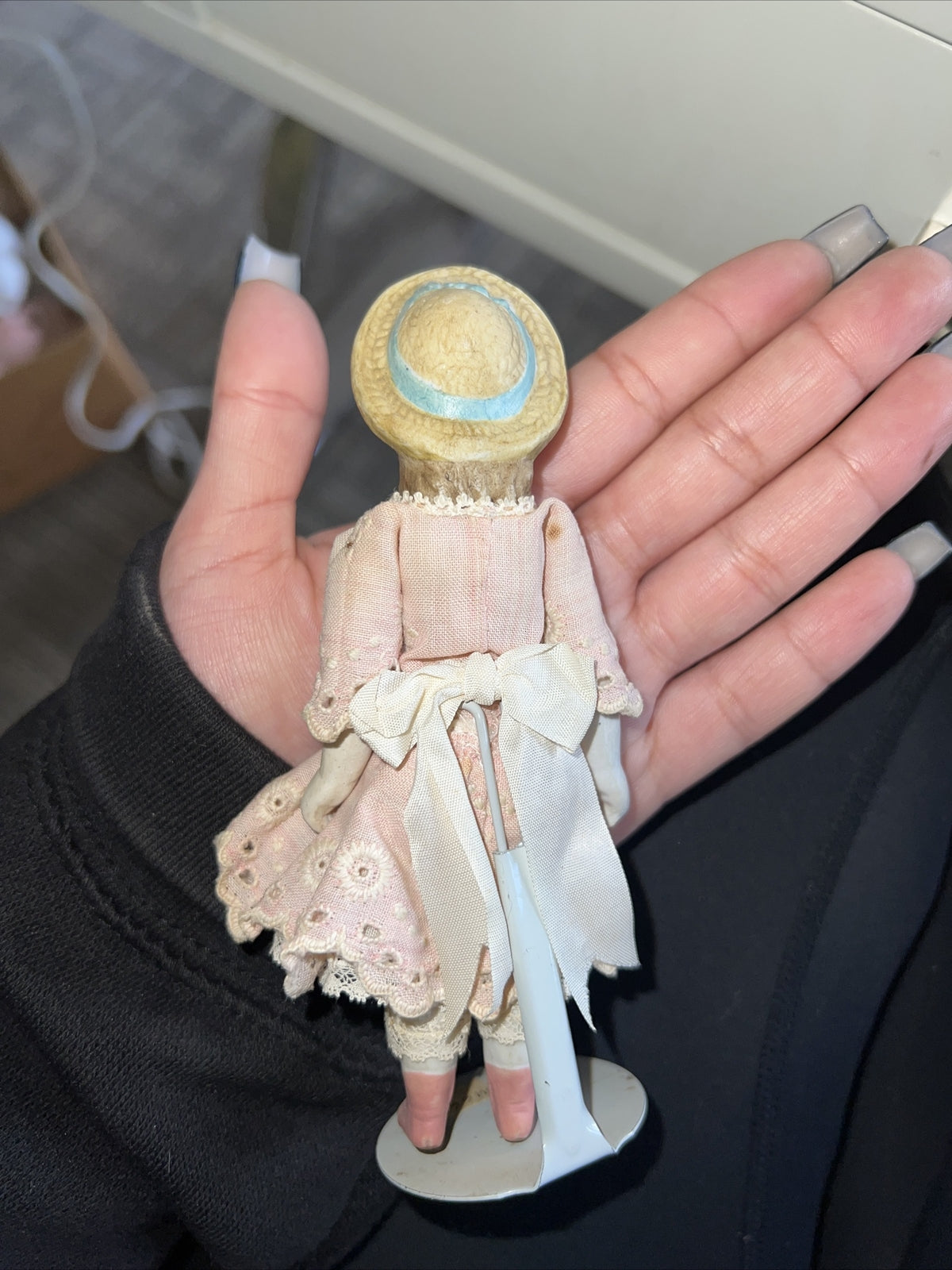 5” Small Vintage German Doll Figure Bisque With Pink Dress3