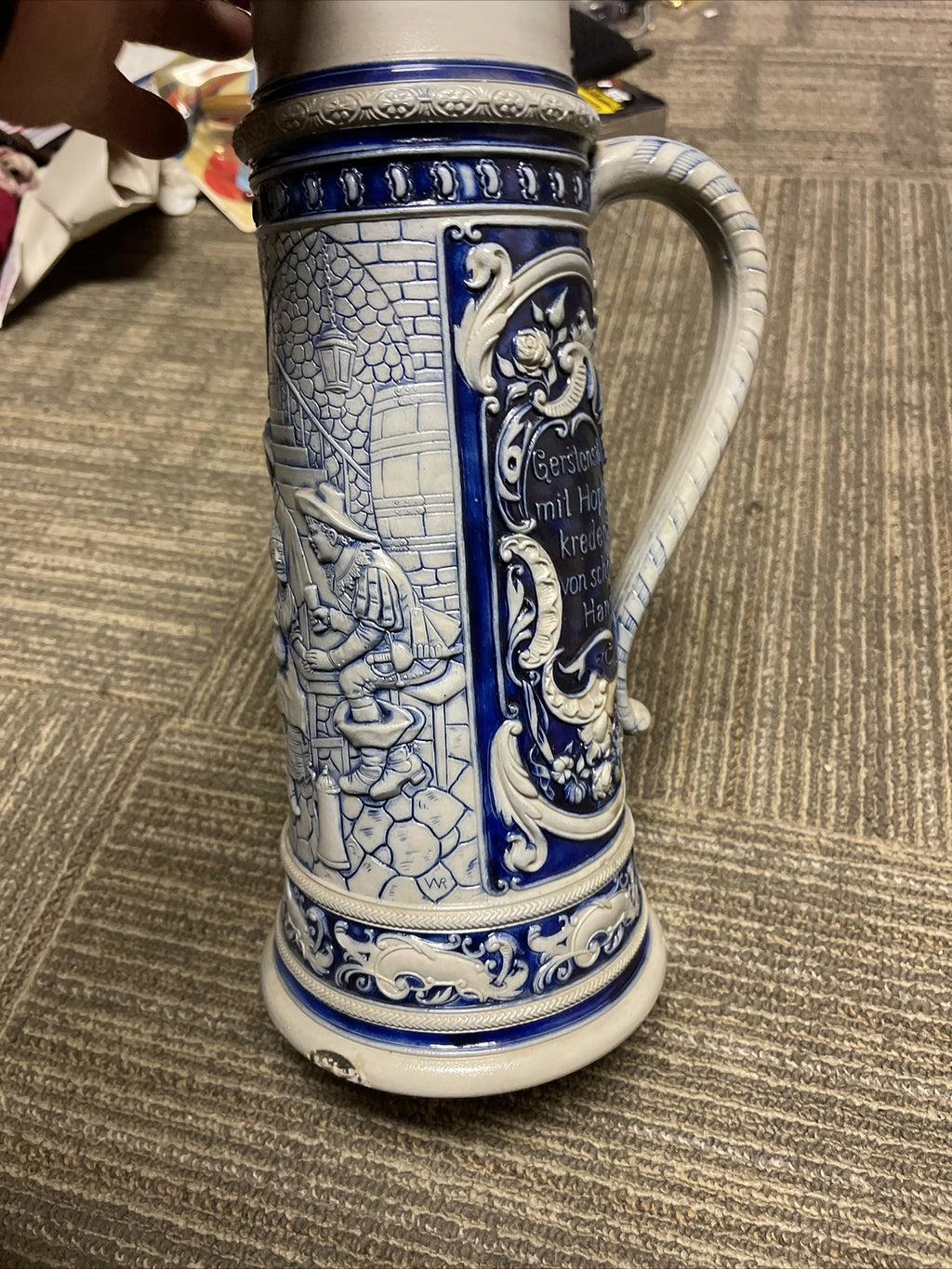 Large Antique Salt-Glazed 2.5L German Beer Stein At The Pub #1195 Cobalt Mug7