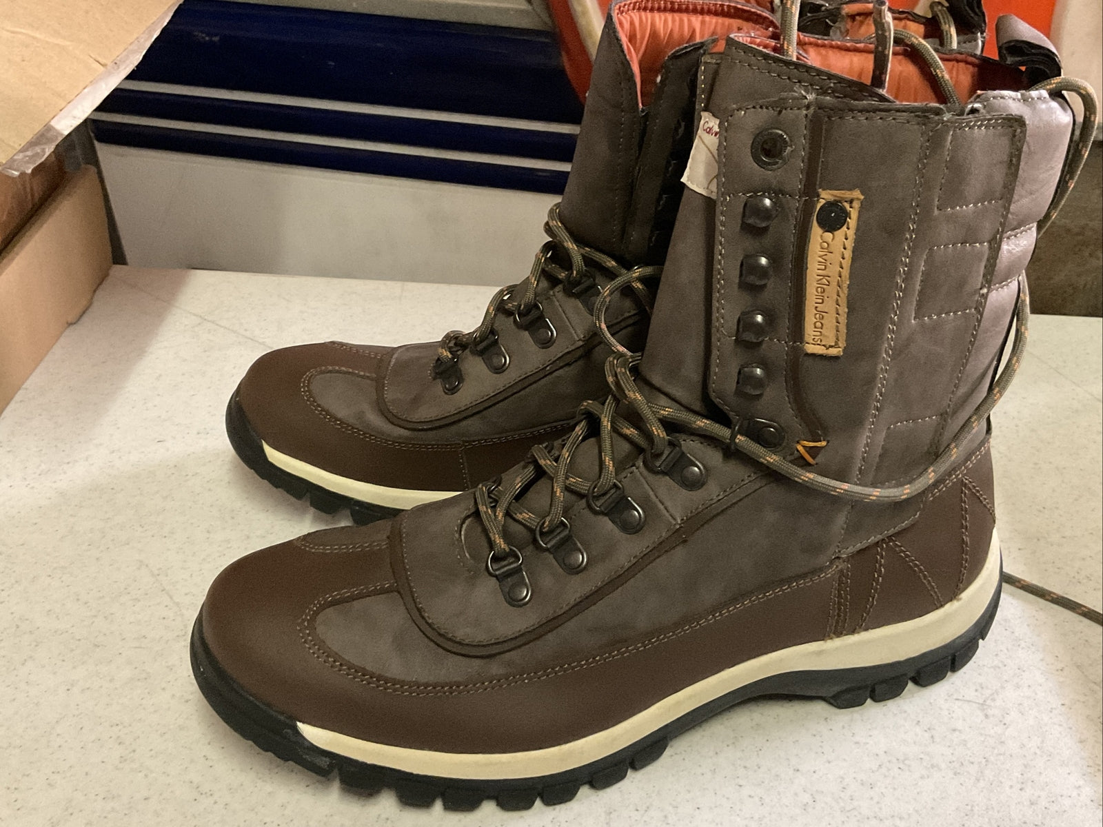Calvin Klein Jeans BOOT Size 11.5 M Brown  leather lace-up NEW5
