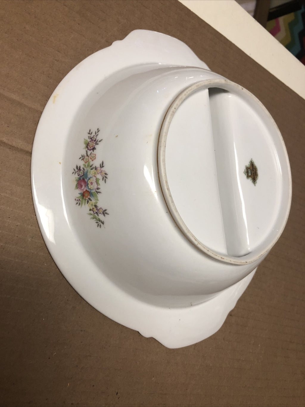 Vintage Meitro China Round Divided Vegetable Bowl Japan Flower Design 10.5”3