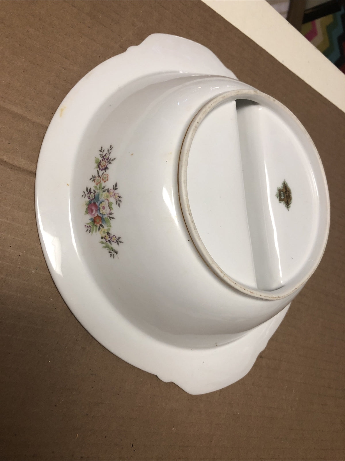 Vintage Meitro China Round Divided Vegetable Bowl Japan Flower Design 10.5”3