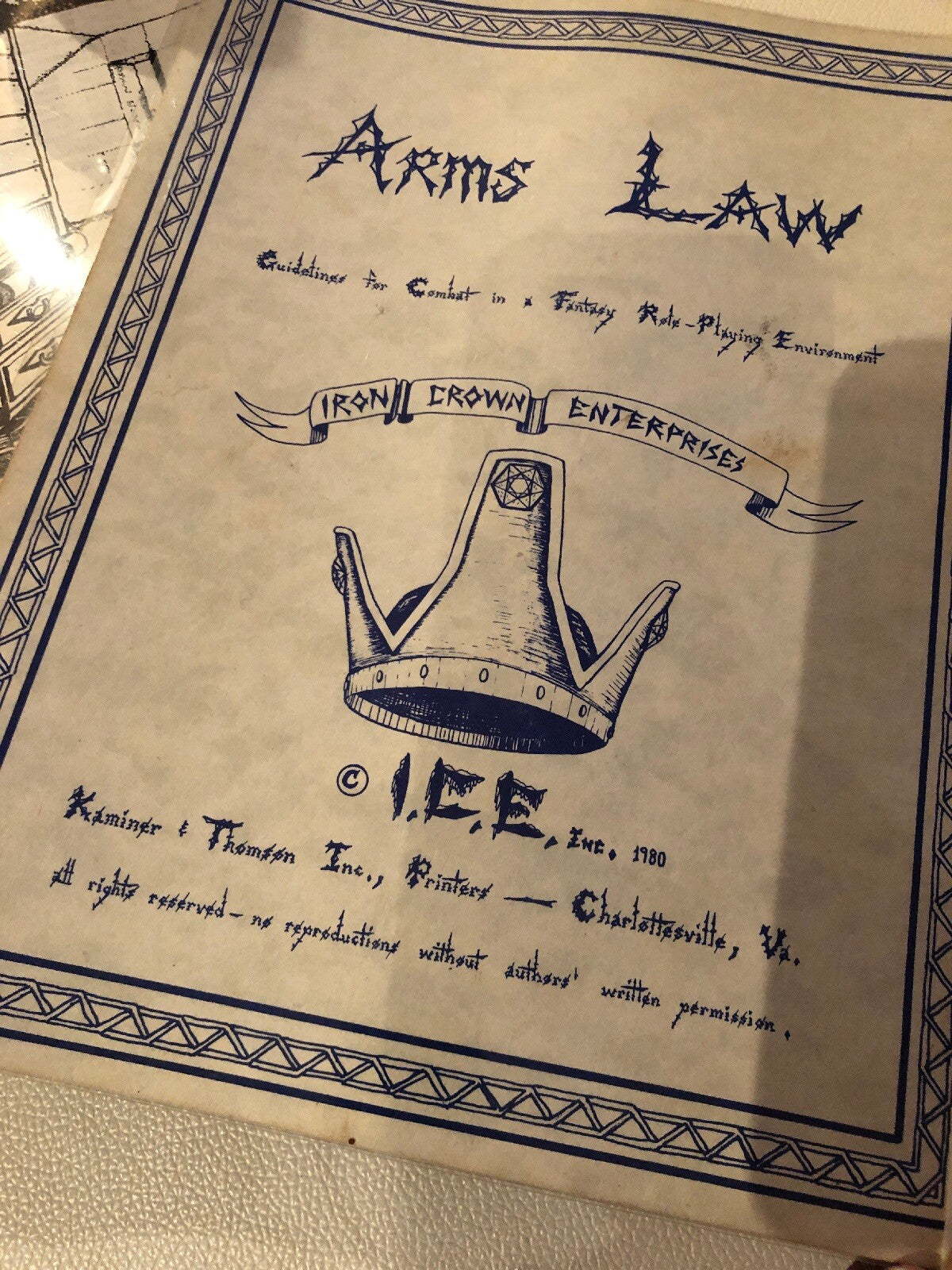 Arms Law Role Playing Game Vintage 1980 Iron Crown Enterprises RARE D&D2