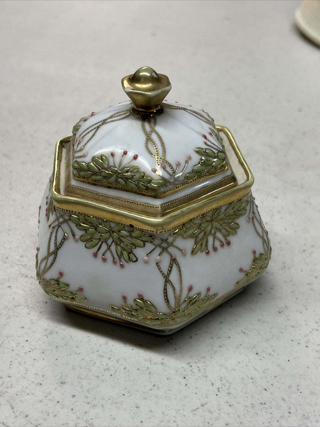 Hand Painted Antique P Nippon Floral  Sugar Candy Bowl Porcelain Bisque ?3